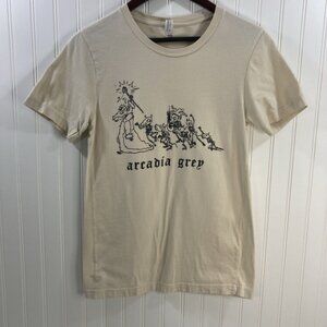 Arcadia Grey Women Sm Tan Graphic T-shirt Band Tee Short Sleeves 100% Cotton